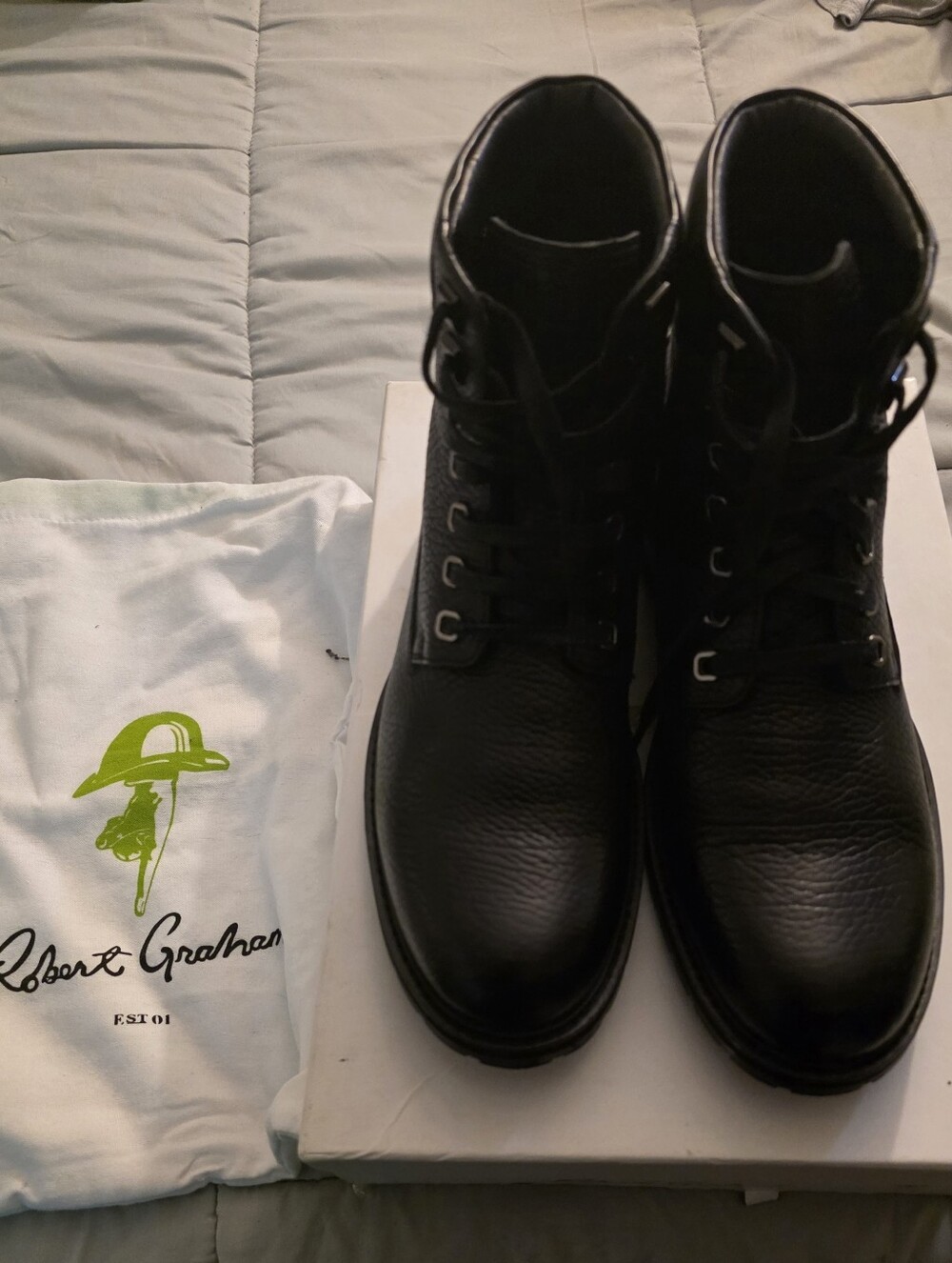 Robert Graham Black Pebbled Leather Lace-Up Boots - BRAND NEW